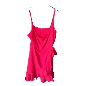 RED COCKTAIL DRESS W/TUE CLOSURE & RUFFLES